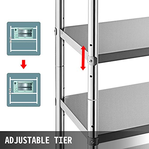 VEVOR Stainless Steel Shelving 48x18.5 Inch 5 Tier Adjustable Shelf Storage Unit Stainless Steel Heavy Duty Shelving for Kitchen Commercial Office Garage Storage 330lb Per Shelf