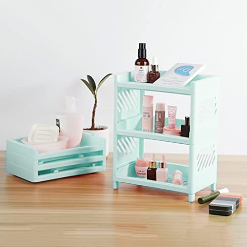 AIYAYOU 3 Hollow Out Plastic Shelf Foldable Desktop Storage Rack Countertop Cosmetic Holder Storage Tray Bathroom Kitchen Tabletop Organizer Countertop Organizer Shelf Kitchen, Green