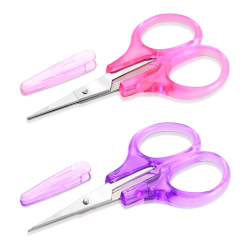 2 Pcs Small Scissors All Purpose Precision Stainless Steel Detail Scissors with Protective Cover Mini Sharp Craft Scissors Straight Fine Tips Sewing Scissors for Embroidery Knitting Paper Cutting