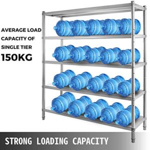 VEVOR Stainless Steel Shelving 48x18.5 Inch 5 Tier Adjustable Shelf Storage Unit Stainless Steel Heavy Duty Shelving for Kitchen Commercial Office Garage Storage 330lb Per Shelf