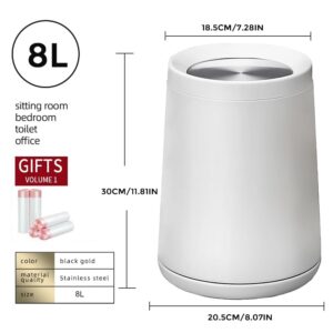 LEASYLIFE 8L/2.1GALbrass Garbage can with Swing lid，Brushed Nickel Gold Trash can,Matte Gold Trash can for Bathroom,Powder Room,Bedroom,Laundry Room (white-32-8l)