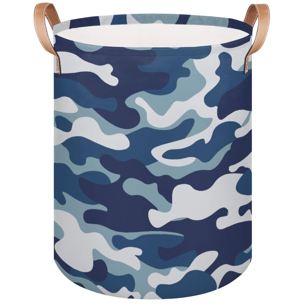 Camo Pattern Laundry Baskets, Blue Camo Canvas Fabric Laundry Hamper,Collapsible Toy Storage Organizer Basket for Bedroom College Dorms