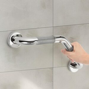 Grab Bars for Bathtubs and Showers- 1-1/4 x 16 Angled Shower Grab Bar for Seniors Knurled Stainless Steel Handicap Grab Bars for Wall (Polished Nickel, 1 Pack)