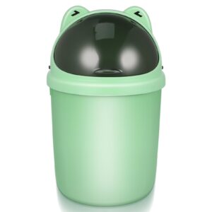 imikeya mini frog trash can cute small trash can with lid flip plastic desktop trash can waste basket for bathrooms, kitchens, offices, dressing table