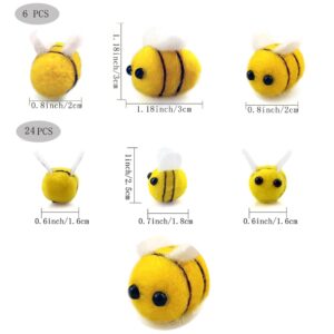 Saktopdeco 30 PCS Wool Felt Bees Cute Felt for Crafts Mini Bee Plush Decor for Baby Shower Gender Reveal Decoration Nursery Tent DIY Crafts