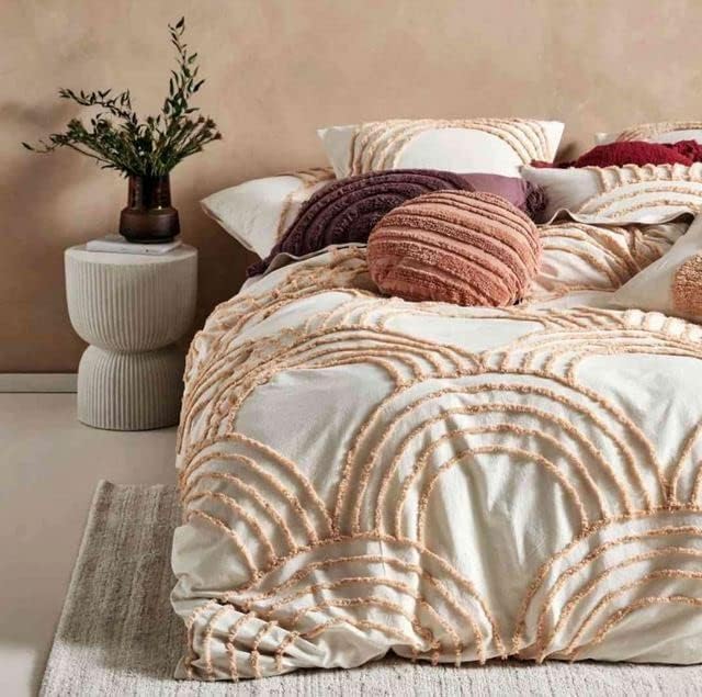 DecorAvenue 100% Cotton Hand Tufted Textured Duvet Cover Boho Bedding Comforter Cover Set of 3 Pieces with Corner Ties & Zip Closures(Off White/Creame (Design 4),King 90" x 104")