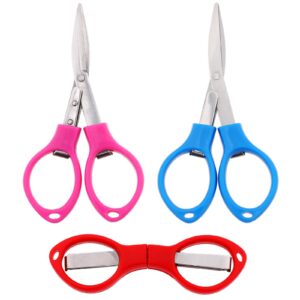 3 pcs small folding scissors portable paper cutter scissors fabric keychain scissors stainless steel travel scissors safety retractable glasses-shaped mini shear for embroidery crafts cutting sewing