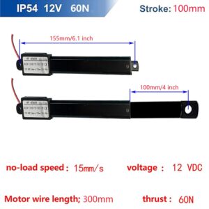 URANT Mini 12V 4"Stroke Electric Linear Actuator, 60N(13.4Lbs),Speed 15mm/s Linear Motion Actuator, Waterproof Linear Actuator with Waterproof Switch and Bracket,for Window Ppener,Robot (100mm)