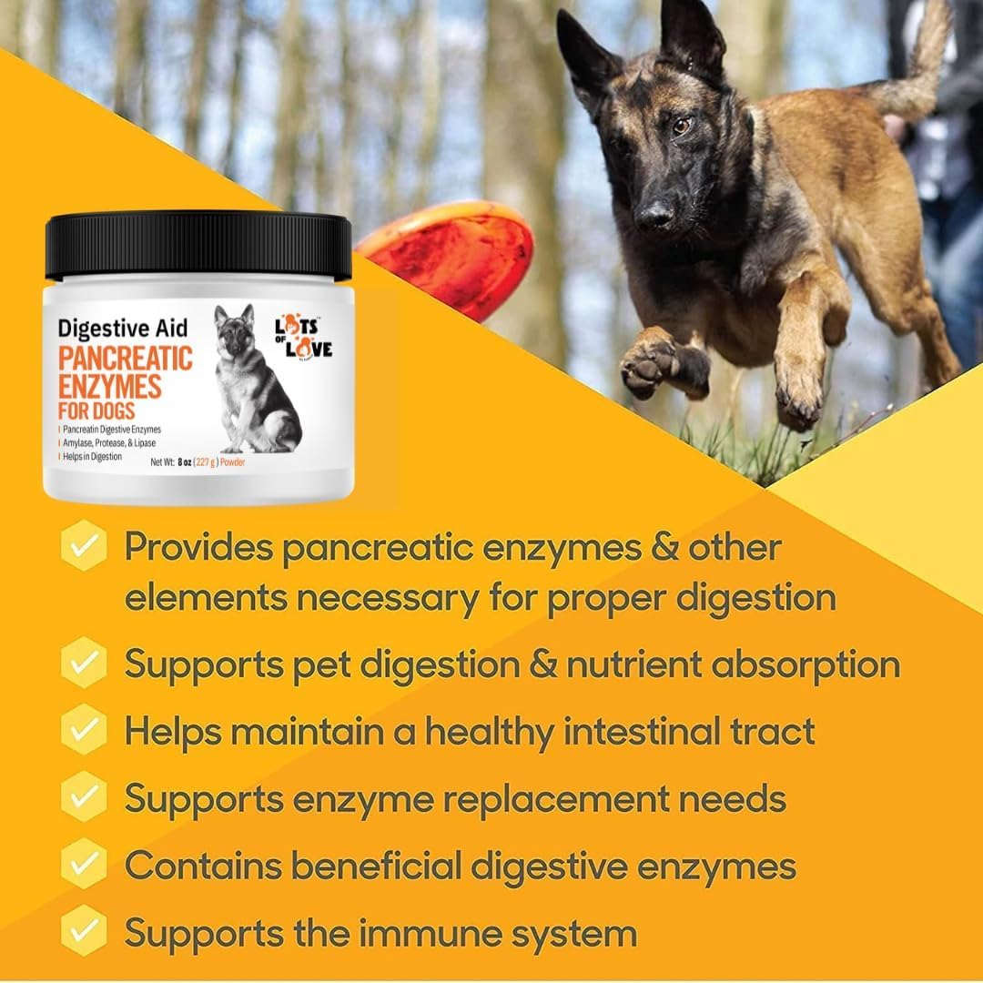 Lots of Love Bundle Set of 3 - Pancreatic Digestive Enzymes for Dog & Cat (8 oz Powder), Dog Probiotic Chewable Tablet (60 Tablets) and Brewer's Yeast Powder for Dogs for Healthy Skin and Coat (8 oz)