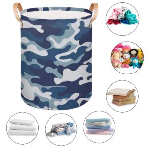 Camo Pattern Laundry Baskets, Blue Camo Canvas Fabric Laundry Hamper,Collapsible Toy Storage Organizer Basket for Bedroom College Dorms