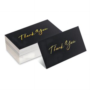 2x3.5 inch 120-pack black mini thank you cards with gold foil text for small businesses, flat, no-fold design - elegant customer appreciation, support acknowledgement cards