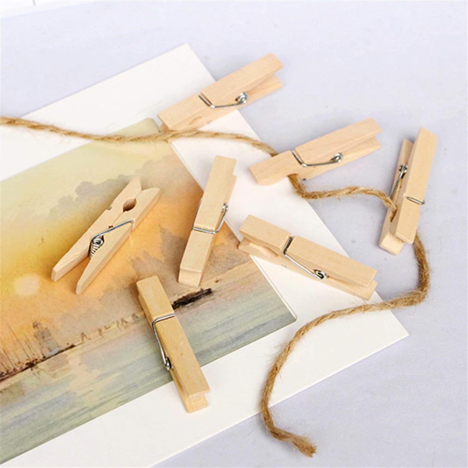 25pcs Wooden Clothespins with Close Wire Springs Wooden Natural Mini Clothespin for Photo, Clothes, Hanging, Drying (3.7X 0.4 Inch), JD2108302351