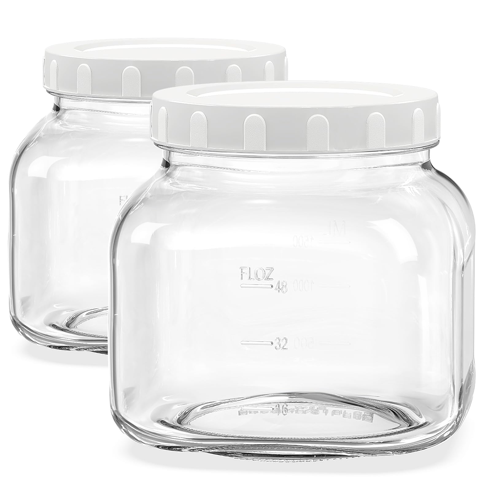 Folinstall 81 Oz/0.6 Gallon Airtight Glass Jar with Lids, Wide Mouth Half Gallon Mason Jar for Pickle, Cookie, Kombucha, Flour, Sugar. Set of 2 Large Pickle Jar with 2 Scale Marks