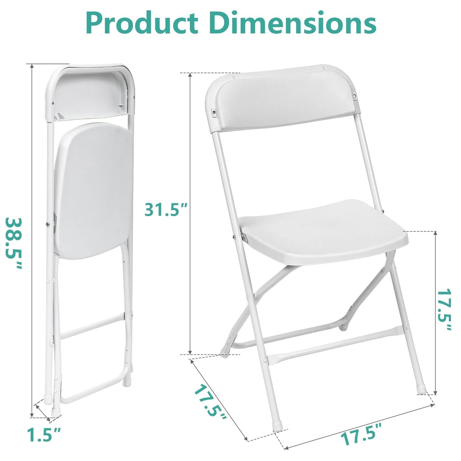 SEALAMB 6 Pack Patio Dinning Chairs, Indoor Outdoor Portable Plastic Folding Chairs with Steel Frame for Patio Dinning Garden Wedding Backyard Party, 350LB Weight Limit (White, 6 Pack)