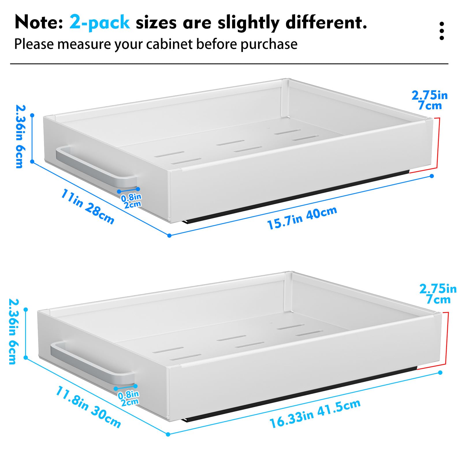 ARSTPEOE 【2 Pack】 Pull Out Cabinet Organizer, 16“-Deep Pull Out Drawers for Cabinets with Adhesive Nano Film, Slide Out Under Sink Storage Cabinet for Kitchen, Bathroom and Pantry (White)