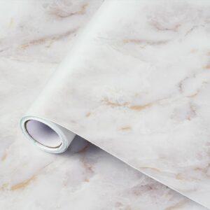 rabbitgoo marble contact paper for countertops, self adhesive peel and stick wallpaper, removable counter top contact paper for old furniture, gold/white matte granite, 17.5" x 78.7"