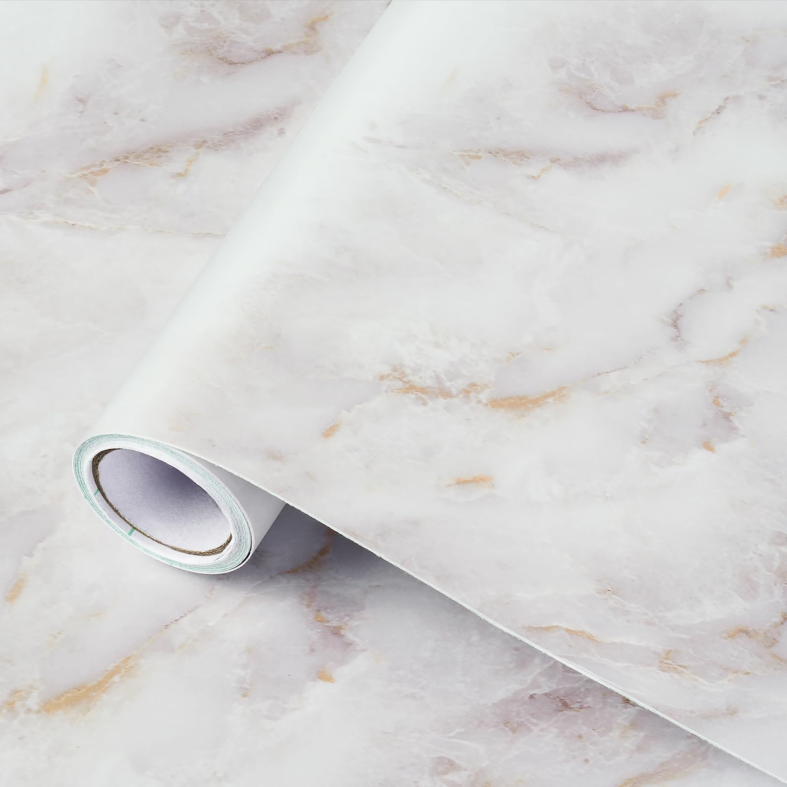 rabbitgoo Marble Contact Paper for Countertops, Self Adhesive Peel and Stick Wallpaper, Removable Counter Top Contact Paper for Old Furniture, Gold/White Matte Granite, 17.5" x 78.7"