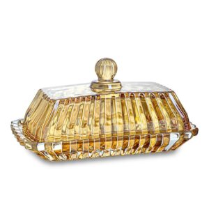 champagne covered butter dish for countertop 6.5inch glass butter dish with lid elegant butter keeper container for kitchen dining table decor