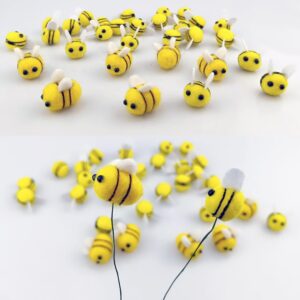 Saktopdeco 30 PCS Wool Felt Bees Cute Felt for Crafts Mini Bee Plush Decor for Baby Shower Gender Reveal Decoration Nursery Tent DIY Crafts