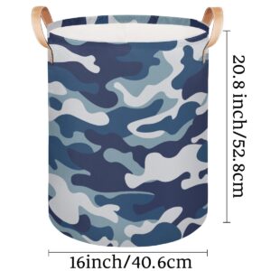 Camo Pattern Laundry Baskets, Blue Camo Canvas Fabric Laundry Hamper,Collapsible Toy Storage Organizer Basket for Bedroom College Dorms