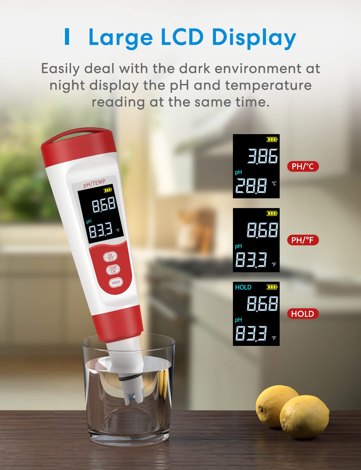 meross PH Meter, Digital PH Meter for Water Hydroponics with ATC, IP67 PH/Temp 2 in 1 Tester Pen with 0-14 PH Measurement Range, 0.01PH High Accuracy Mini Pen for Pool, Drinking Water