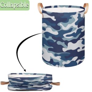 Camo Pattern Laundry Baskets, Blue Camo Canvas Fabric Laundry Hamper,Collapsible Toy Storage Organizer Basket for Bedroom College Dorms