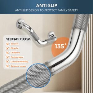 Grab Bars for Bathtubs and Showers- 1-1/4 x 16 Angled Shower Grab Bar for Seniors Knurled Stainless Steel Handicap Grab Bars for Wall (Polished Nickel, 1 Pack)