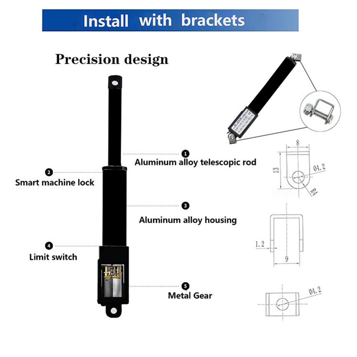 URANT Mini 12V 1.2 "Stroke Electric Linear Actuator, 60N(13.4Lbs),Speed 15mm/s Linear Motion Actuator,Waterproof Linear Actuator with Waterproof Switch and Bracket,for Window Ppener,Robot (30mm)