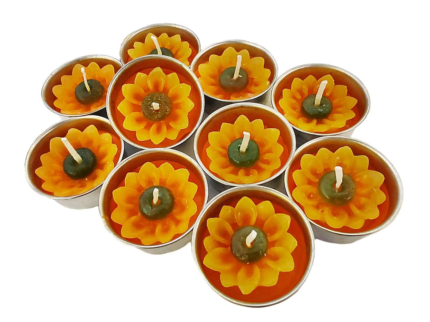 HukDok Flower Shape Tealight Candles for Birthday Party Home Décor Spa Wedding Anniversary Valentine's Day Mother's Day Celebration Baby Shower Decoration. (Sunflower)