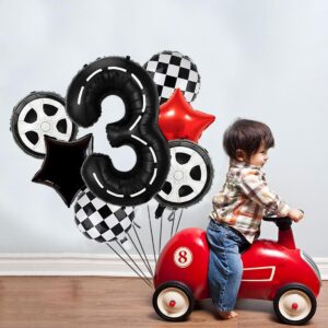 Race Car Birthday Balloons Decorations, 40 Inch Racetrack Black Number 3 Balloon, Eostankr Large Mylar Black 3 Balloon for 3st Birthday Race Car Theme Party Decor Supplies 7 Pcs