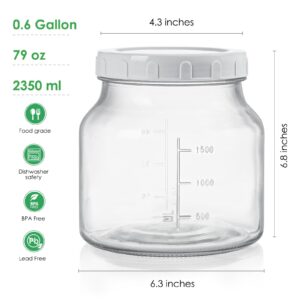 Qianfenie 2 Pack 79 Oz Glass Jars with Lids, 100% Airtight and Leak-proof Half Gallon Mason Jar, Large Mason Jar Wide Mouth for Cold Brew, Kombucha, Nut Milk, Ice Tea, Pickle Eggs, Flour, Sugar