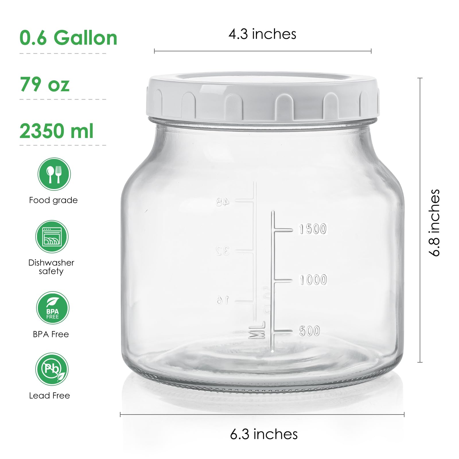 Qianfenie 2 Pack 79 Oz Glass Jars with Lids, 100% Airtight and Leak-proof Half Gallon Mason Jar, Large Mason Jar Wide Mouth for Cold Brew, Kombucha, Nut Milk, Ice Tea, Pickle Eggs, Flour, Sugar