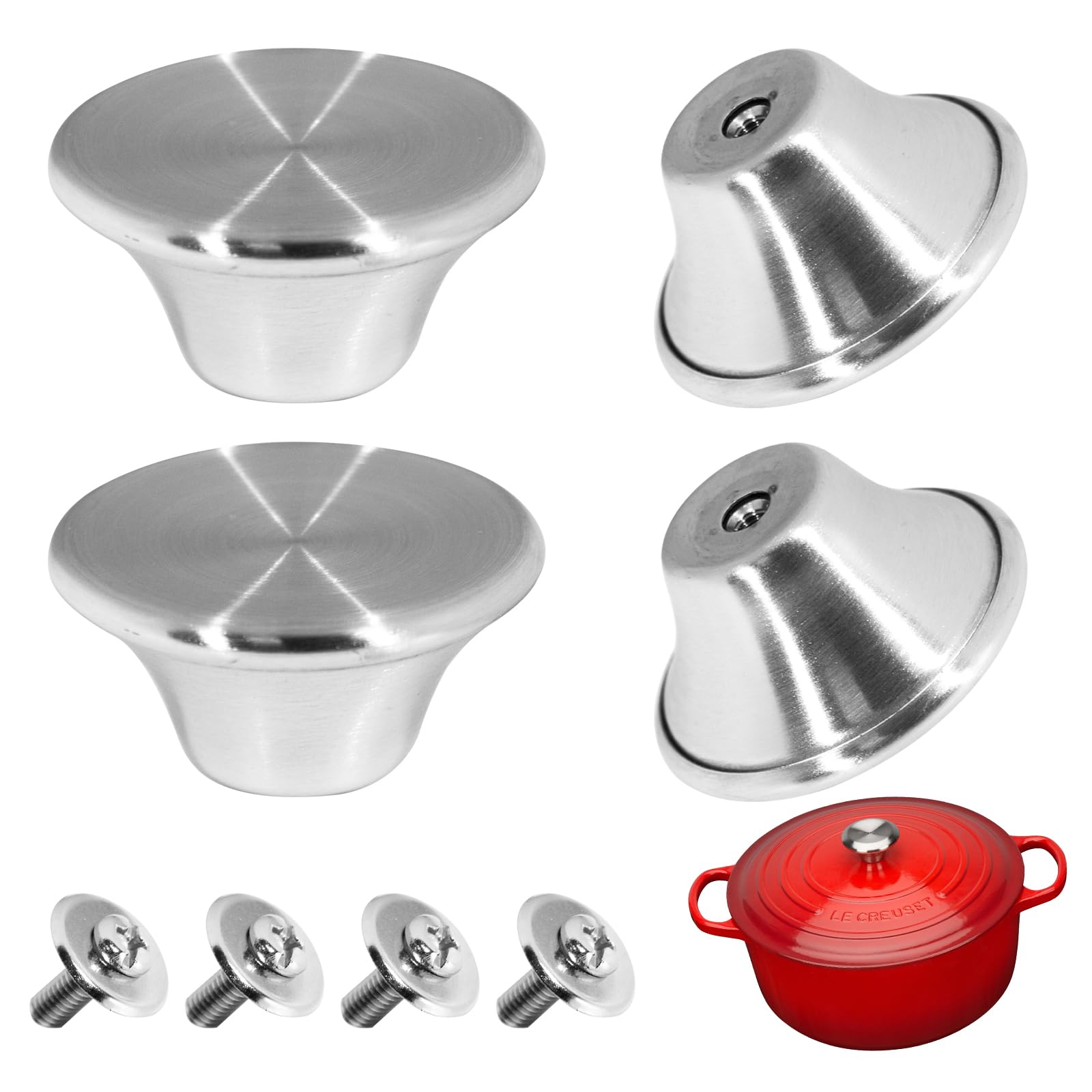 4 Sets Dutch Oven Knob Stainless Steel Replacement Knob Pot Lid Handle for Enameled Cast-Iron Dutch Oven (Silver)