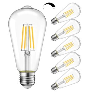 wtl vintage edison light bulb 6w(60 watt equivalent) 2700k soft white,dimmable,st19（st58） led filament bulb,clear glass light bulb e26 medium base,600lm(6 pack)