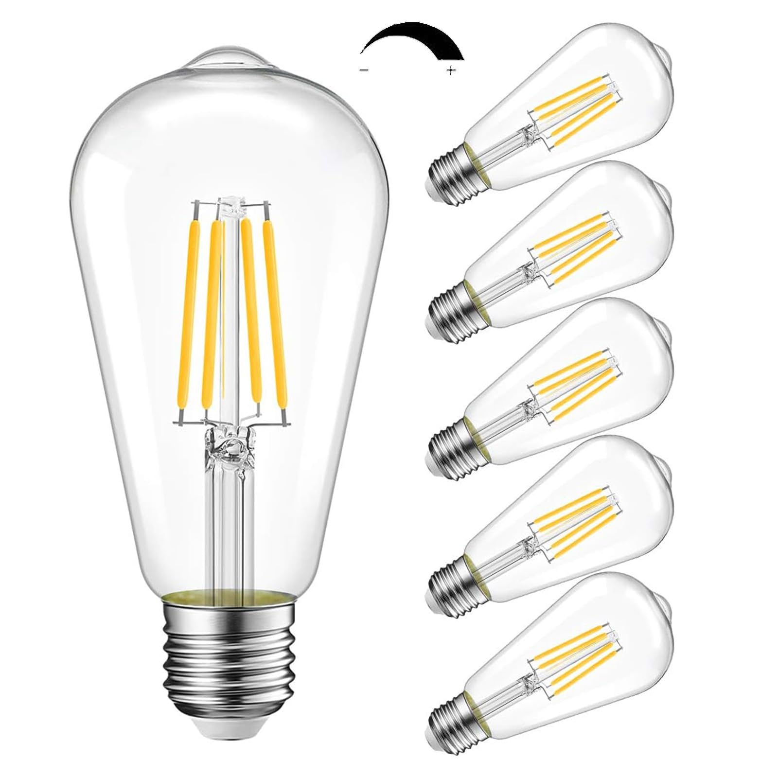 WTL Vintage Edison Light Bulb 6W(60 Watt Equivalent) 2700K Soft White,Dimmable,ST19（ST58） LED Filament Bulb,Clear Glass Light Bulb E26 Medium Base,600LM(6 Pack)