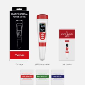 meross PH Meter, Digital PH Meter for Water Hydroponics with ATC, IP67 PH/Temp 2 in 1 Tester Pen with 0-14 PH Measurement Range, 0.01PH High Accuracy Mini Pen for Pool, Drinking Water