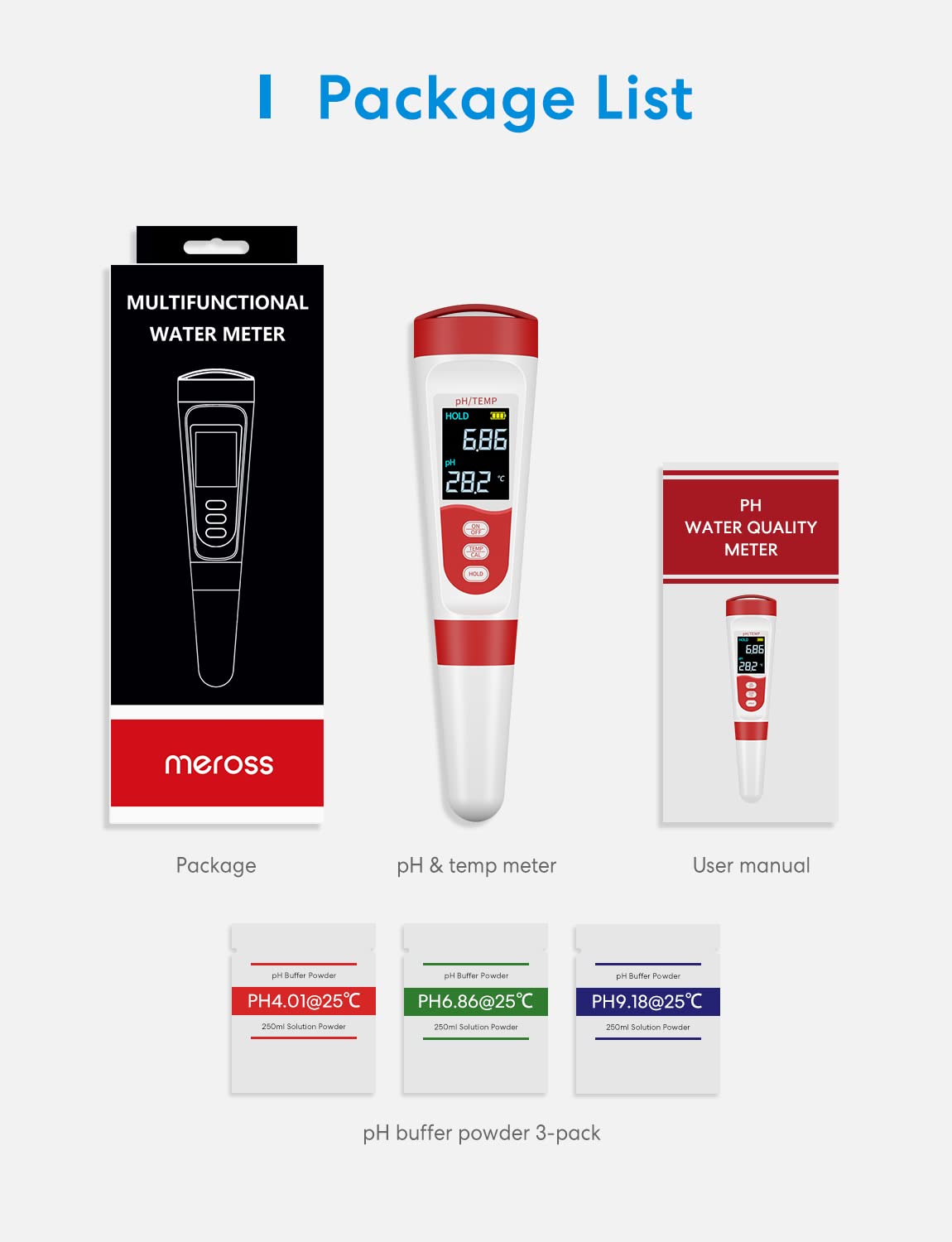 meross PH Meter, Digital PH Meter for Water Hydroponics with ATC, IP67 PH/Temp 2 in 1 Tester Pen with 0-14 PH Measurement Range, 0.01PH High Accuracy Mini Pen for Pool, Drinking Water