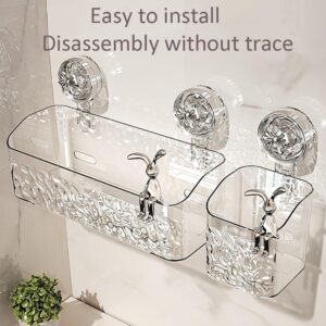 Androf Acrylic Transparent Shower Storage, Raidley Easymount Bathroom Storage Shelf - No Drilling Required, Light Luxury Style Glacier Pattern No Drill Clear Wall Caddy Suction Cup Shelf (2PCS-4)