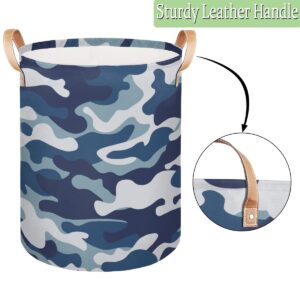 Camo Pattern Laundry Baskets, Blue Camo Canvas Fabric Laundry Hamper,Collapsible Toy Storage Organizer Basket for Bedroom College Dorms