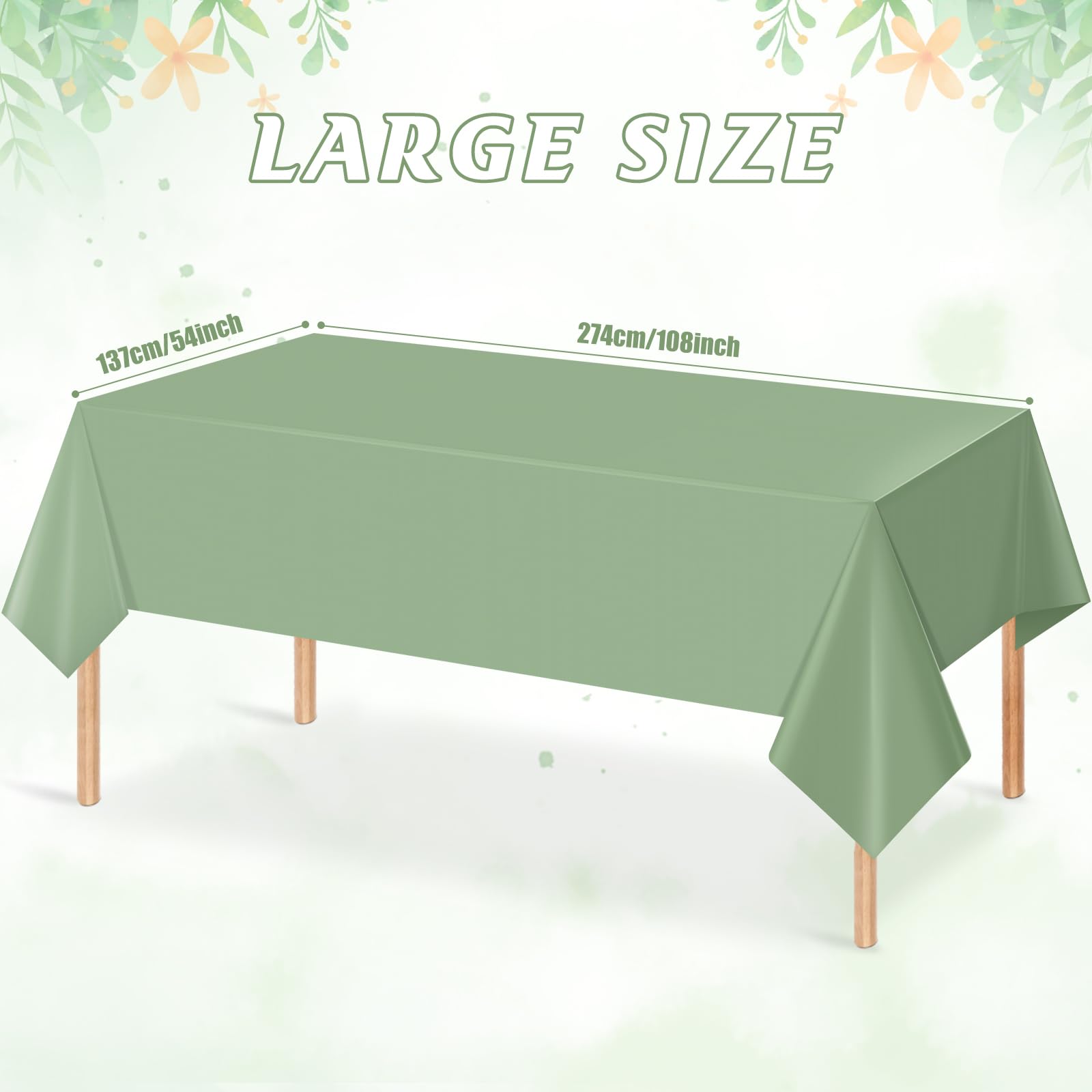 YIDAKO 24 Pack Sage Green Tablecloths Light Green Plastic Disposable Tablecloth Sage Rectangle Tables Cover for Birthday Bridal Wedding Baby Shower Party Decorations, 54 X 108Inch