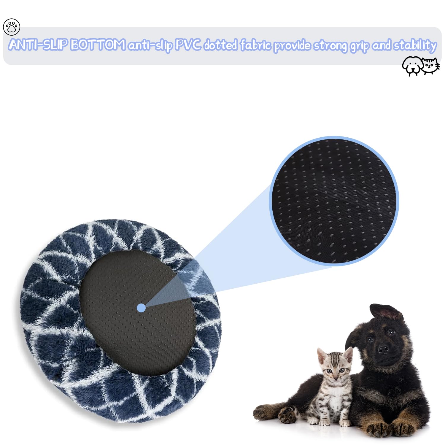 Wxrhiyer Dog Bed for Indoor, Faux Fur Calming Dog & Cat Bed 24' Anti-Anxiety Donut Soft Plush Cushion for Small Medium Dogs & Cats with Slip-Resistant Bottom(Cyan+White)