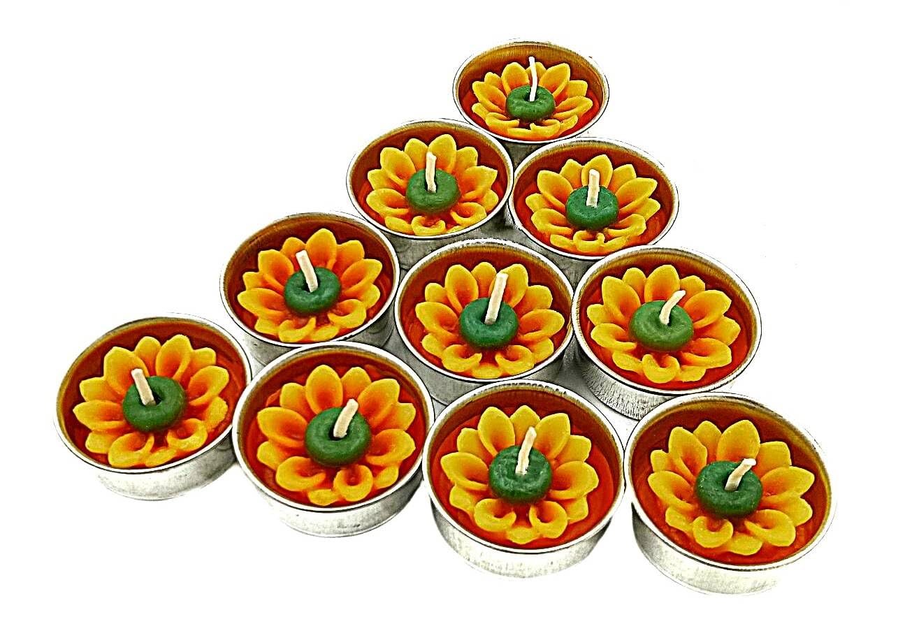 HukDok Flower Shape Tealight Candles for Birthday Party Home Décor Spa Wedding Anniversary Valentine's Day Mother's Day Celebration Baby Shower Decoration. (Sunflower)