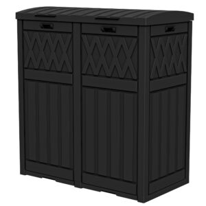 dwvo 76 gallon garbage dual can, resin outdoor trash can with tiered lid and drip tray, waterproof trash bin for patio, kitchen, backyard (black)