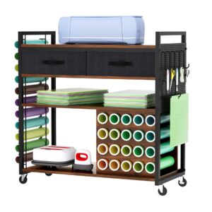 ousamili organizers and storage craft table compatible with cricut machines, multi-functional large sturdy storage cart with vinyl roll holder, fantastic storage for craft machines organization