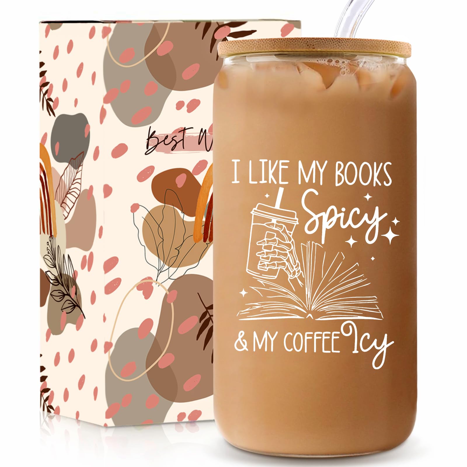 Teeglow Book Lovers Gifts Idea, Gifts for Book Lovers, Gifts for Reader, 16oz Drinking Glass Cups with Lids Straws, Book Club Bookish Gifts, Mothers Day, Reading Gifts for Women, Readers, Bookworm