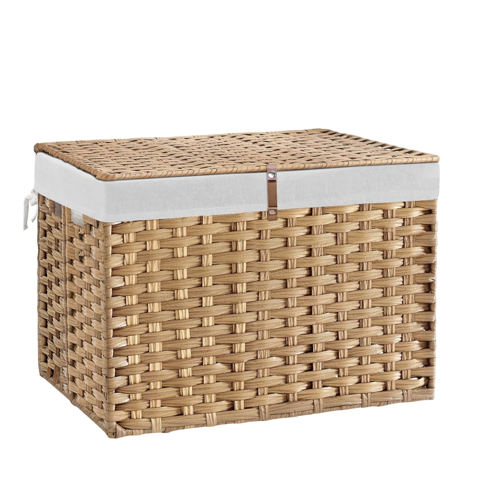 135L Wicker Storage Basket with Lid, Handwoven Large Shelf Basket with Removable Liner, 35.7 Gallon Wicker Basket for Blanket, Storage Trunk with Handle for Closet, Bedroom, Livingroom, Natural