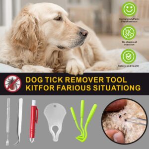 Mrcopetal Tick Remover Tool Kit, Stainless Steel Tick Tweezers + Remover Tick Key, 4 Pack Quick & Safe Tick Twister Removal Tools for Dogs Cats Humans