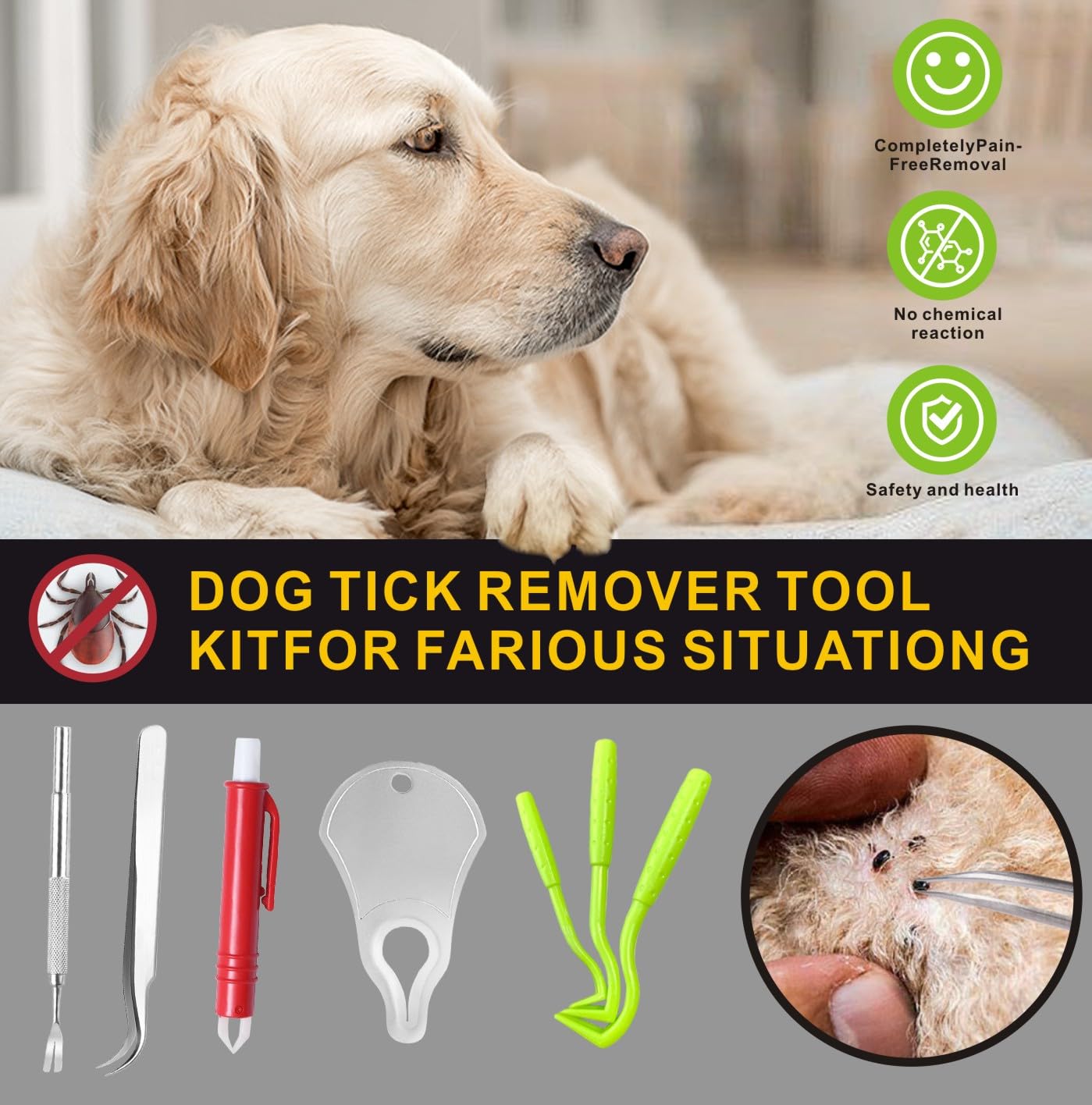 Mrcopetal Tick Remover Tool Kit, Stainless Steel Tick Tweezers + Remover Tick Key, 4 Pack Quick & Safe Tick Twister Removal Tools for Dogs Cats Humans