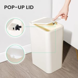 Cesun Bathroom Trash Can with Lid, Small Garbage Can with Press Top Lid, Plastic Wastebasket with Pop-up Lid for Toilet, Office, Bedroom, Living Room, White, 2.6 Gallon + 4.0 Gallon