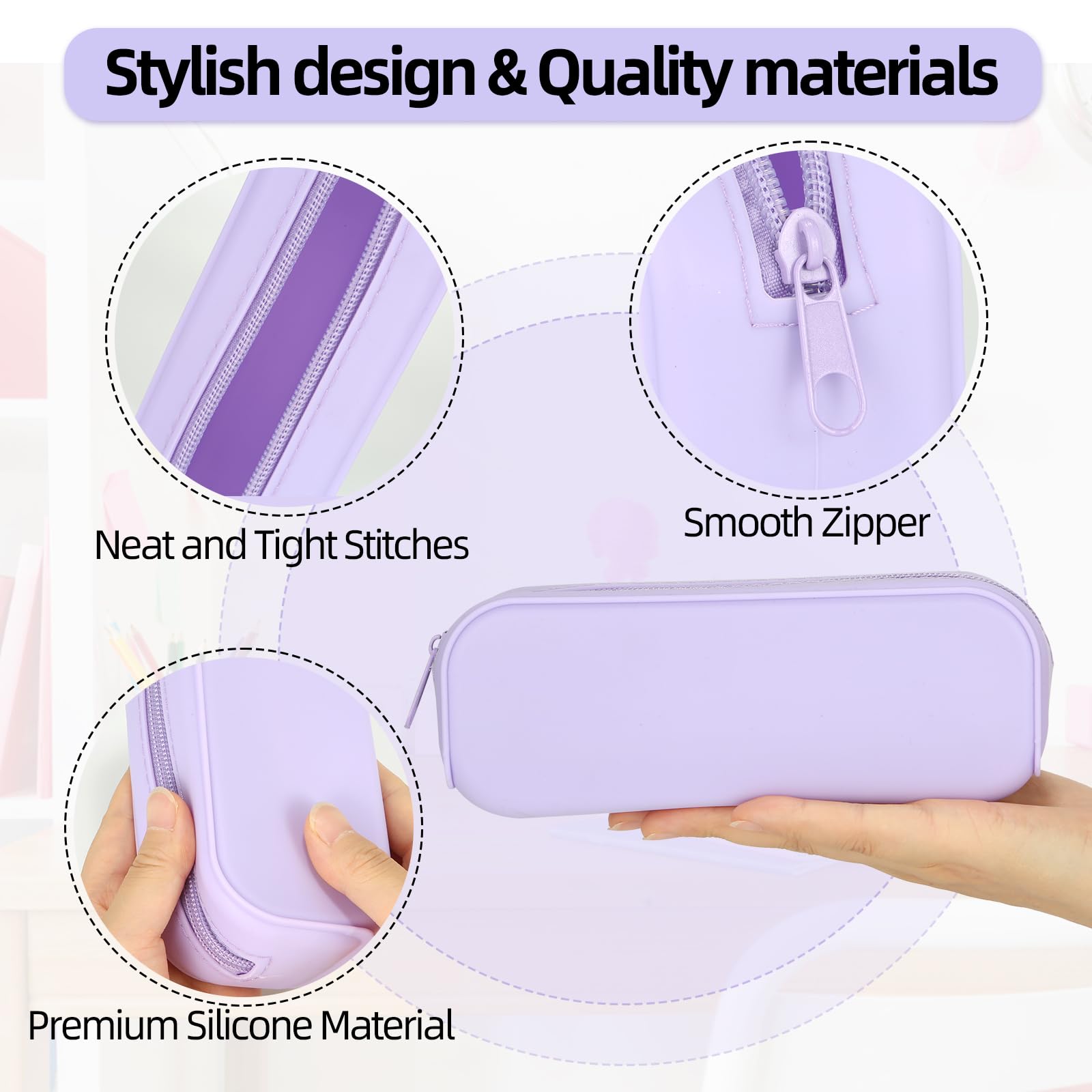 Silicone Zipper Pencil Bag, Waterproof Pencil Bag, Multifunctional Large-Capacity Storage Bag, Silicone Pencil Pouch Suitable for School Supplies, Cosmetics (Purple)